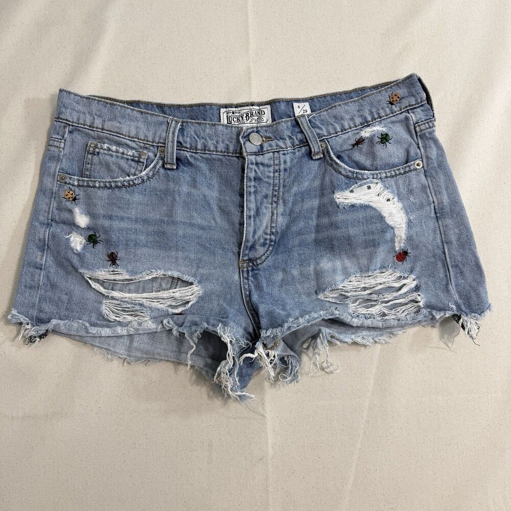 Lucky Brand Denim Shorts Womens Size 8/29 Blue Cut Off Button Fly Butterfly